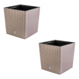 Set 2 ghivece de flori, Rato Low, imitatie ratan, patrate, 32x32x32.5 cm, cafeniu, Prosperplast GartenVIP DiyLine