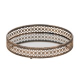 Suport pentru lumanari, Tava rotunda cu oglinda, Metal/Sticla, 30x4 cm, ATU-081433, Oem