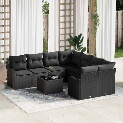 vidaXL Set de canapele pentru grădină 9 pcs Negru 55 x 55 x 37 cm 3354312 foto