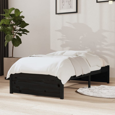 vidaXL Cadru de pat mic single, negru, 75x190 cm, lemn masiv foto