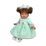Papusa Nines D&#039;Onil Celia satena cu sunete, miros de vanilie si rochie menta plumeti 45 cm
