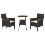 Cumpara ieftin Set bistro de gradina cu perne, 3 piese, negru, poliratan