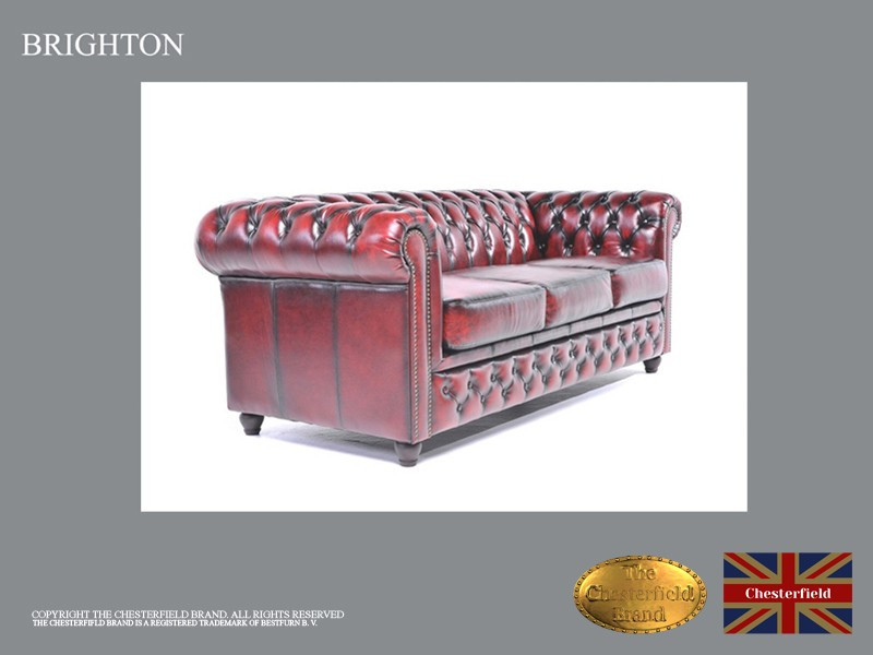 Canapea din piele naturală-3 locuri -Roșu Antique-Autentic Chesterfield  Brand | arhiva Okazii.ro