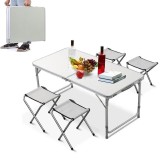 Set masa cu 4 scaune pentru camping, inaltime masa reglabila, picioare antiderapante, aluminiu, argintiu, ProCart