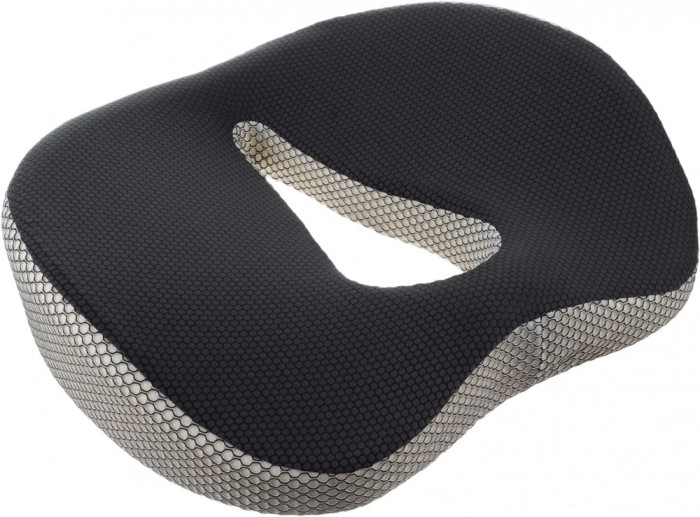 Perna Ortopedica suport Coccis/sezut, cu Husa Detasabila, Memory Foam, Alb/Gri, 46x36x11 cm