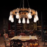 Lustra vintage cu 9 becuri E27, lemn inchis, stil rustic-industrial LV591/9BK