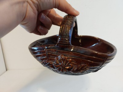 Cosulet ceramica lut ars si zmaltuit, romanesc vechi anii 70-80, artizanat RO foto