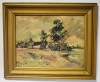 Petre Buzatov (pictor iesean) - Peisaj cu case - ulei pe carton, Peisaje, Realism
