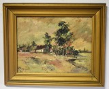Petre Buzatov (pictor iesean) - Peisaj cu case - ulei pe carton