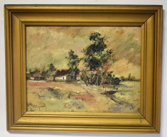 Petre Buzatov (pictor iesean) - Peisaj cu case - ulei pe carton