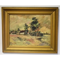 Petre Buzatov (pictor iesean) - Peisaj cu case - ulei pe carton