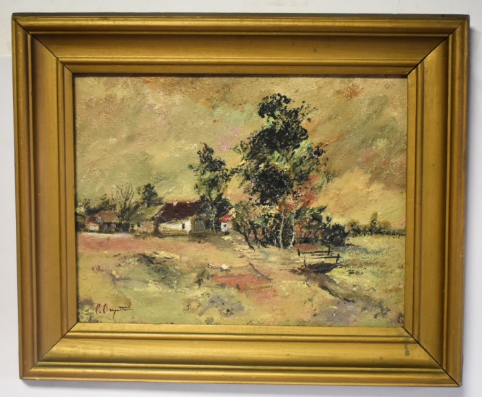 Petre Buzatov (pictor iesean) - Peisaj cu case - ulei pe carton