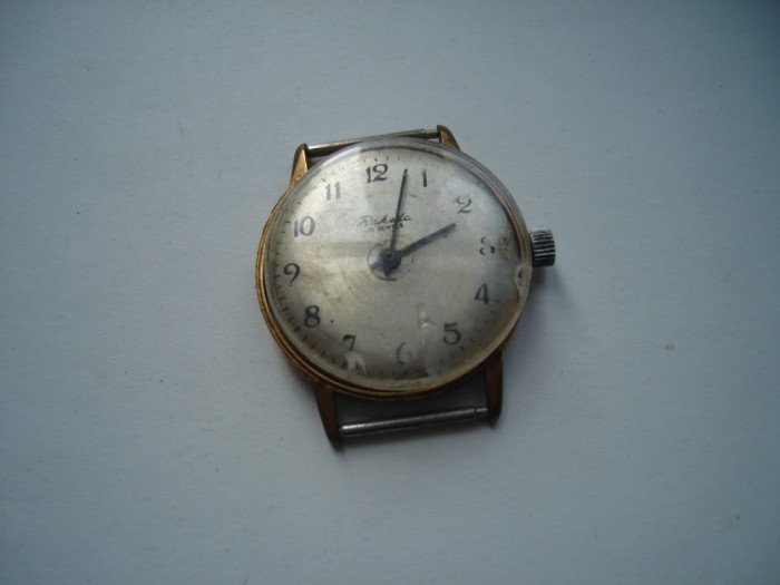 Ceas mecanic sovietic Raketa 16 jewels, carcasa aurita AU20, functioneaza