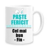 Cana alba personalizata &quot;Paste Fericit, cel mai bun fin&quot;, INOVATIX&reg;. 330ml, Oem