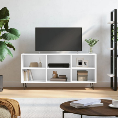 vidaXL Comodă TV, alb extralucios, 103,5x30x50 cm, lemn compozit foto