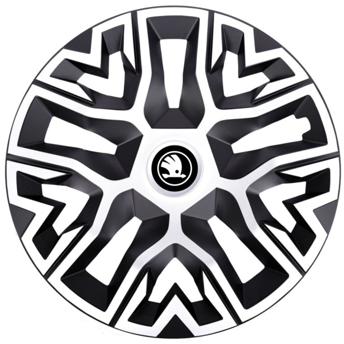 Set 4 Capace Roti 16 inchi (R16) Best Alb-Negru, Compatibile Cu Skoda Nou