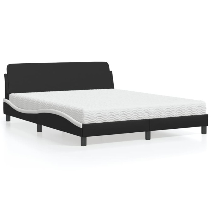 vidaXL Pat cu saltea, negru și alb, 160x200 cm, piele ecologică 3208442