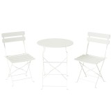 Outsunny Set bistro de grădină 3 piese pliabil Masă bistro cu 2 scaune Șezut cu lamele Picioare duble &icirc;n X Alb-crem | Aosom Romania