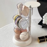 Organizator pentru cosmetice, tip cutie, rotire la 360&deg;, cu 3 compartimente, dimensiuni 18.5 x 11 cm, din plastic, alb