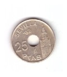 Moneda Spania 25 pesetas 1992 Seville &#039;92 Juan Carlos I Giralda, stare foarte bu, Europa, Bronz-Aluminiu