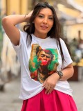 Tricou dama alb cu imprimeu Frida Khalo