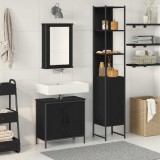 vidaXL Set de mobilier pentru baie cu raft 3 pcs Negru Lemn compozit 3334401