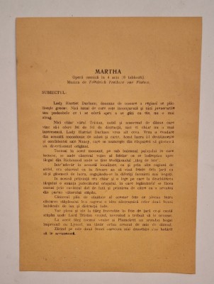 Program Operă Rom&amp;acirc;nă &amp;ndash; &amp;bdquo;Martha&amp;rdquo;, 2 ianuarie 1944 &amp;ndash; Jean Bobescu, raritate foto