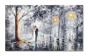 Tablou mire si mireasa pictat manual dormitor, living, Casa de piatra, stilizat, 100x60cm ulei pe panza in cutit efect 3D, Magnific