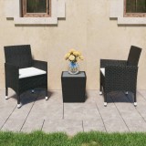 Set mobilier bistro gradina 3 piese, negru, poliratan si sticla GartenMobel Dekor, vidaXL