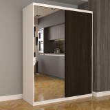 Dulap Dormitor Nova Eco 150 cm x 200 cm, cu oglinda, alb cu usi glisante wenge
