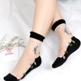 Sosete pentru dama, SS0142, model flori, Alb/Negru, marime universala