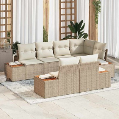 vidaXL Set de canapele pentru grădină cu pernă 7 pcs Bej Rattan poli 3348107 foto