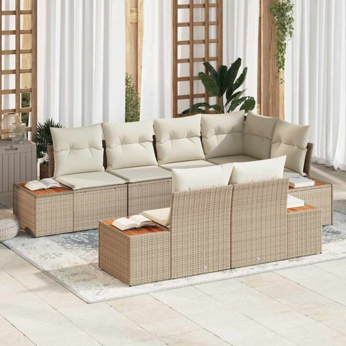 vidaXL Set de canapele pentru grădină cu pernă 7 pcs Bej Rattan poli 3348107