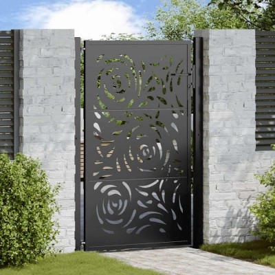 vidaXL Poartă de grădină neagră 105x155 cm, oțel, design cu flacără 4100991 foto