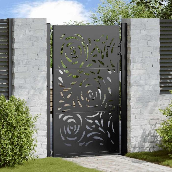vidaXL Poartă de grădină neagră 105x155 cm, oțel, design cu flacără 4100991
