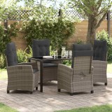 Set de dining pentru grădină , 5 piese, cu perne gri din rattan poli.
