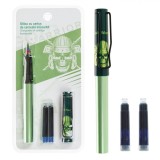 Set Stilouri Warrior, Craniu, Verde, 2 Rezerve Cerneală, Oem