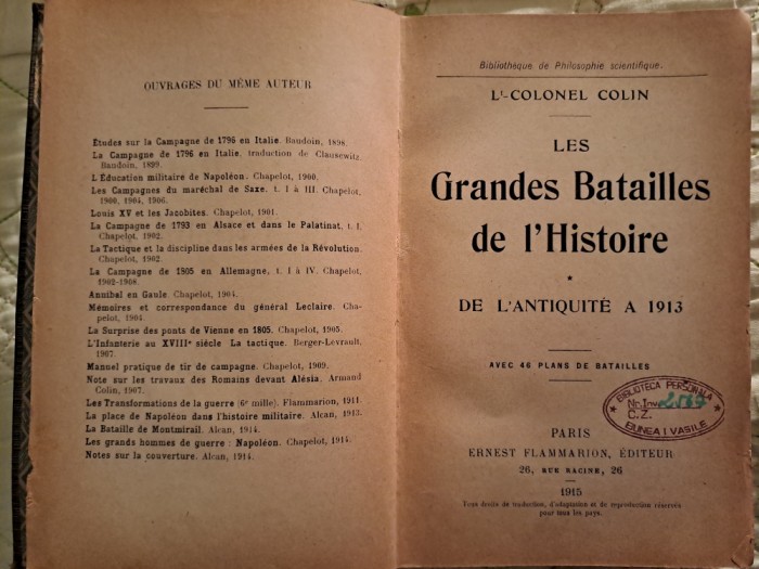 Marile Batalii- Colin, 1915, franceza