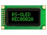 Afișaj OLED alfanumeric 8x2 RAYSTAR OPTRONICS 58x32x10mm verde PIN 16