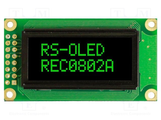 Afișaj OLED alfanumeric 8x2 RAYSTAR OPTRONICS 58x32x10mm verde PIN 16