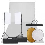 vidaXL Kit studio foto cu set de lumini, fundal și reflector