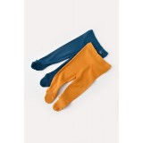 Set 2 pantaloni cu botosei bebe unisex din bumbac organic si modal - Bleumarin/Sofran, BabyCosy (Marime: 3-6 Luni)