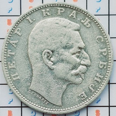 Serbia 1 Dinar 1912 argint - Petar I - km 25 - A033 foto
