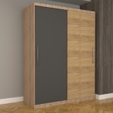 Dulap Dormitor Nova Eco 150 cm x 200 cm, fara oglinda, sonoma cu usi glisante gri oak craft gold