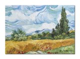 Cumpara ieftin Tablou impasto celebru pictat manual, Camp cu grau si chiparosi, 75x55cm ulei pe panza reproducere Vincent van Gogh