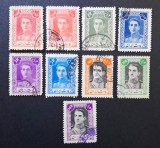 Iran (Persia) 1942&ndash;1945 - Set 9 Timbre Definite Dinastia Pahlavi &bdquo;Portretul Oficial al Șahului Mohammad Reza Pahlavi&rdquo; -CLF1