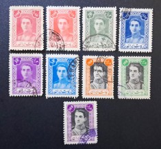 Iran (Persia) 1942&ndash;1945 - Set 9 Timbre Definite Dinastia Pahlavi &bdquo;Portretul Oficial al Șahului Mohammad Reza Pahlavi&rdquo; -CLF1