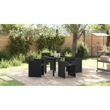 Set de dining de 5 piese cu perne negru ratan polimer