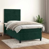 vidaXL Pat box spring cu saltea, verde &icirc;nchis, 90x200 cm, catifea 3143064