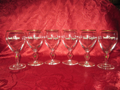 SET PAHARE STICLA IRISH COFFEE DECOR CU TRIFOI 14.5 CM foto